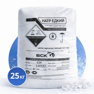 Каустическая сода (натр едкий), АО Башкирская содовая компания, чешуированная, мешок 25 кг